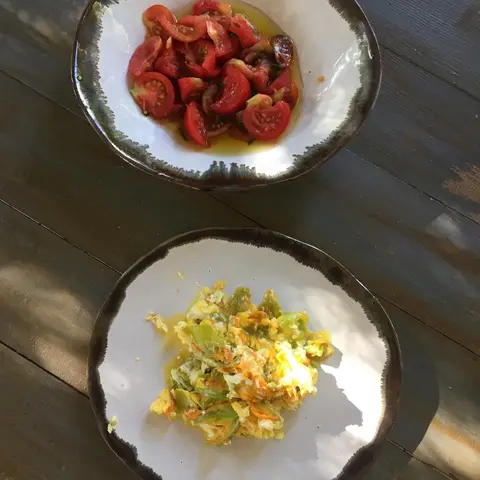 Kabak çiçekleri iri iri doğranır çok hafif tereyağı ve